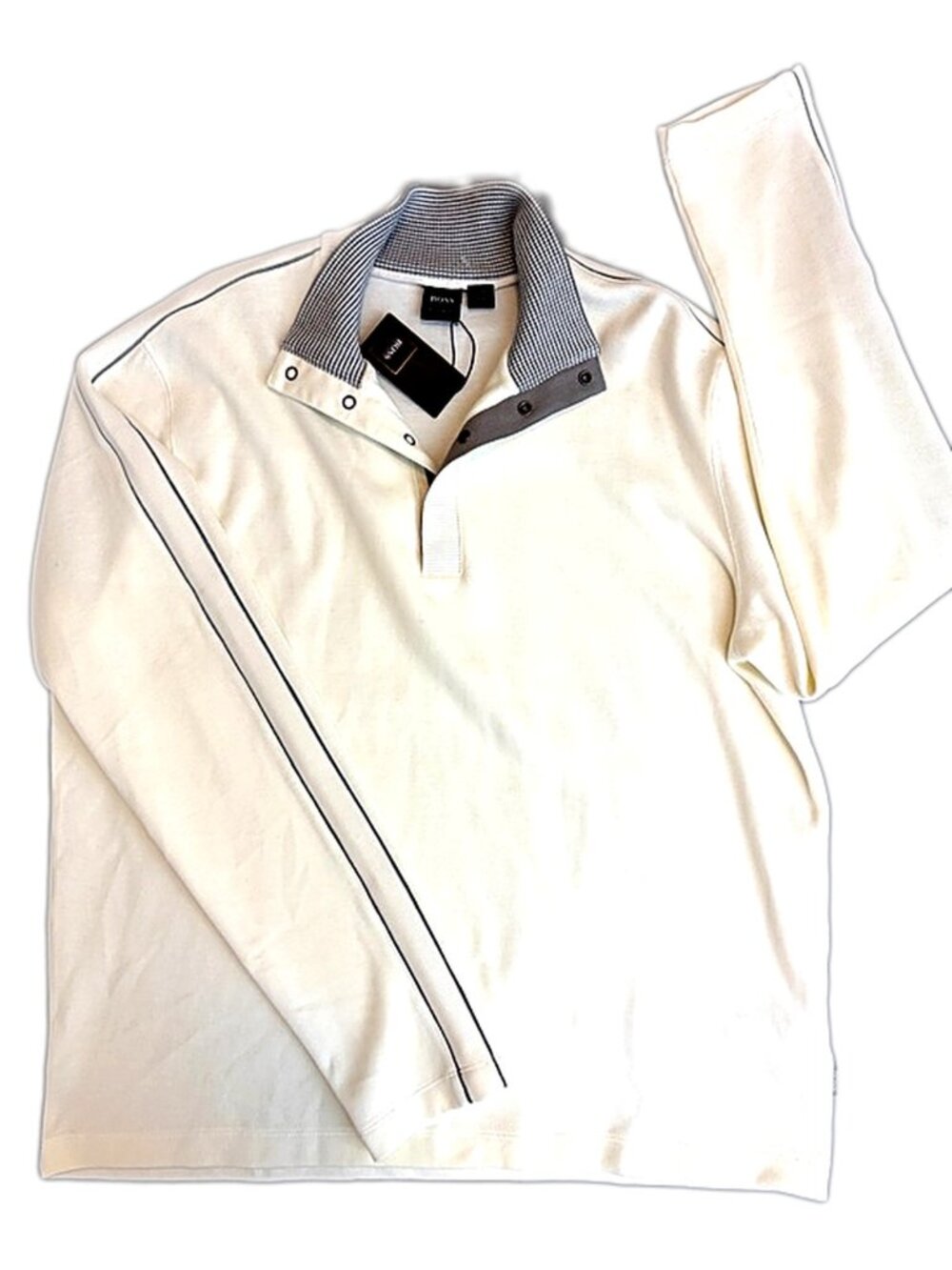 HUGO BOSS Sweater Piceno Jersey Pullover Ivory White Snap Mock Neck Shirt XXL